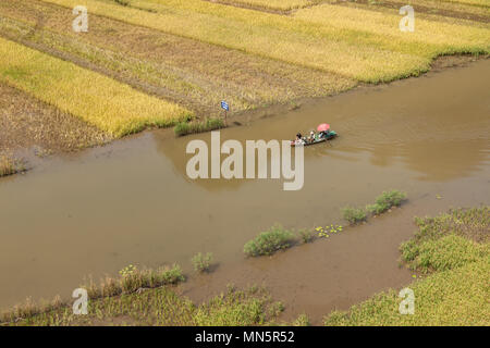 Landwirte und Touristen sind Rudern auf dem Fluss ngodong, Tam Coc, Ninh Binh, Vietnam Stockfoto