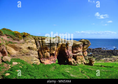 Die Höhlen von Caiplie - Die Buchten - auf der Route der Fife Spaziergang entlang der Küste in der Nähe von Cellardyke/Crail in Fife, Schottland, Großbritannien. Stockfoto