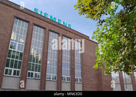 Erneuerte historische Gebäude von Siemens Werk in Görlitz, Sachsen, Deutschland. Stockfoto