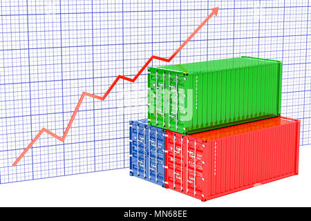 Cargo Container mit wachsenden Chart. 3D-Rendering Stockfoto