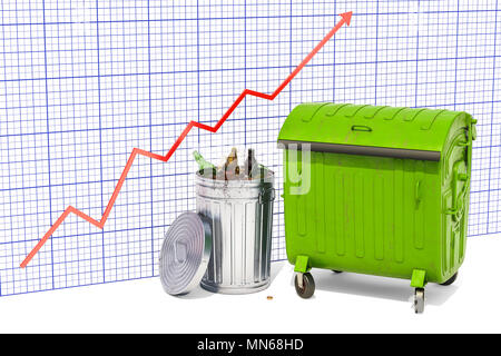 Müllcontainer mit wachsenden Chart. 3D-Rendering Stockfoto