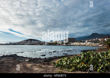 Los Cristianos Teneriffa Ort der Ferienhäuser in Europa und Afrika. coast City in der Nähe von Kurven und Natur. Kakteen und tropische Wetter Stockfoto