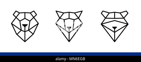 Maulkörbe von Bär, Waschbär, Wolf aus Dreiecken auf weißen Hintergrund für Unternehmen Marke Stock Vektor