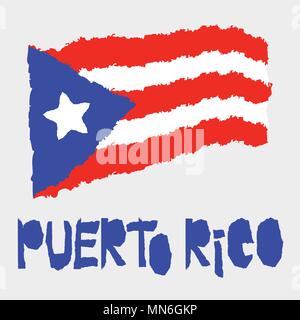 Vintage Nationalflagge von Puerto Rico in zerrissenem Papier grunge Textur Stil. Tag der Unabhängigkeit Hintergrund. Auf weiß Gute Idee für Retro Abzeichen isoliert, Ban Stock Vektor