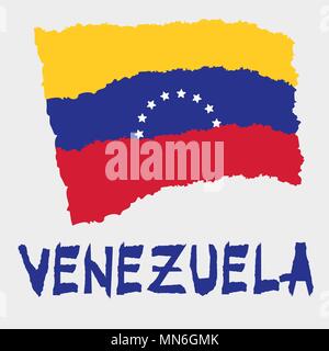 Vintage Nationalflagge von Venezuela in zerrissenem Papier grunge Textur Stil. Tag der Unabhängigkeit Hintergrund. Auf weiß Gute Idee für Retro Abzeichen isoliert, Banne Stock Vektor