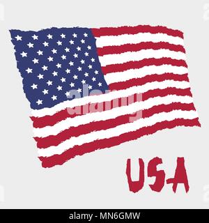 Vintage Nationalflagge der USA in zerrissenem Papier grunge Textur Stil. Tag der Unabhängigkeit Hintergrund. Auf weiß Gute Idee für Retro Abzeichen, Banner, T-s Stock Vektor