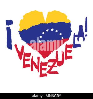 Liebe Venezuela, Amerika. Vintage Nationalflagge in Silhouette des Herzens zerrissenes Papier Textur stil Independence day Hintergrund gute Idee für Retro Abzeichen b Stock Vektor