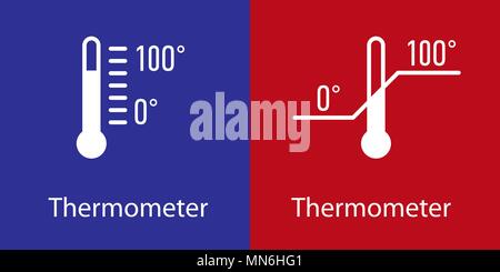 Thermometer mit einer Skala von 0 bis 100. auf der blauen und roten Hintergrund. Optionen Stock Vektor