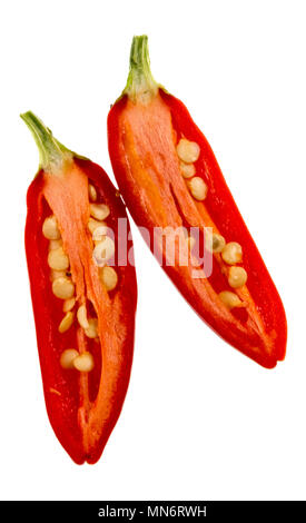 Die Birds Eye, oder Thai Chili, ist eine kleine Chili Sorte der Art Capsicum annuum. Es ist sehr heiß (pikant) mit einem blumigen Aroma, Kom Stockfoto