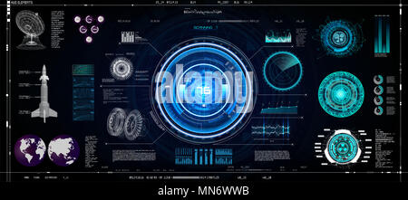 Hud UI Elemente festlegen. Bunte Technologie Elemente Sci-Fi für App (Cockpit, Interface, Armaturenbrett, Infografiken, Radar, Raumschiff, futuristische Kreis, Stockfoto