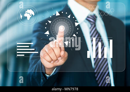 1 Business Mann digitalen Bildschirm durch Drücken der Taste Börse Abbildung Stockfoto