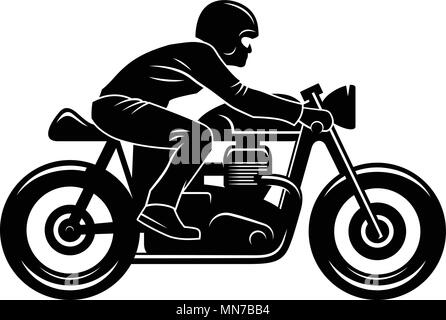 Café Racer Silhouette auf Weiß/Motorradfahrer/Vintage t-shirt Graphic Design/Tee graphics Stock Vektor