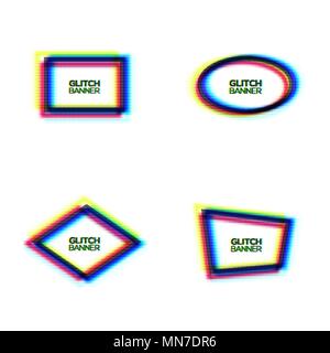 Verzerrte glitch Texture Frame Set. Abstrakte moderne Oval Rechteck rhombus polygon Hintergrund mit glitch Wirkung. Gebrochene Sign Collection mit RGB-CMYK-Farben. Minimal Style Vector Illustration Stock Vektor