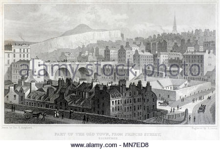 Ein Teil der alten Stadt, von der Princes Street, Edinburgh, antiken Gravur von 1829 Stockfoto