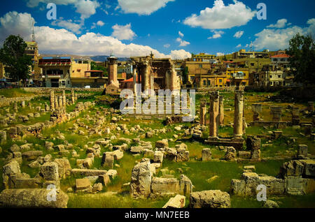 Blick auf die Ruinen der Venus Tempel in Baalbek, Beqaa, Tal, Libanon Stockfoto