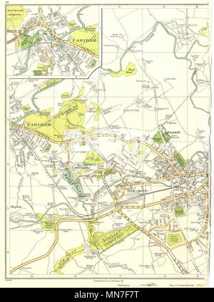 BURNLEY. Padiham, Ightenhill, Habergham, Lowerhouse, Rose Grove 1935 alte Karte Stockfoto