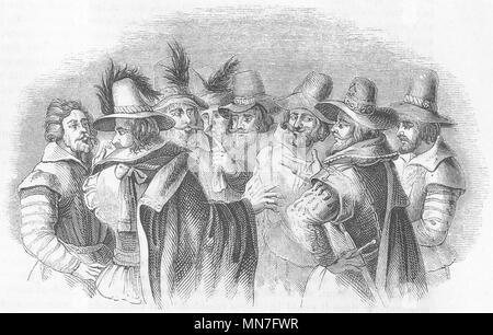 GUNPOWDER PLOT. Winter, Wright, Percy, Fawkes, Catesby 1845 alten, antiken Drucken Stockfoto