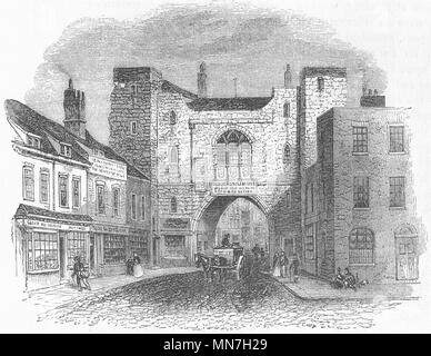 LONDON. St John's Gate, Clerkenwell, 1841 1845 alte antike Bild drucken Stockfoto