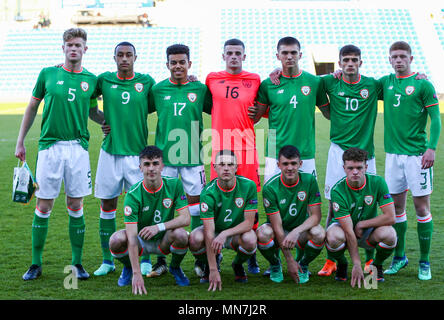 Proact Stadion, Derbyshire, UK. 14 Mai, 2018. UEFA U17 Europameisterschaft, Viertelfinale, Niederlande U17 s gegen Republik Irland U 17 s; die Republik Irland starten elf Hintere Reihe von links nach rechts Nathan Collins Adam Idah Tireik Wright James Corcoran Oisin McEntee Troy Parrott Kameron Ledwidge Vordere Reihe nach rechts Barry Coffey Max Murphy Jason Ritter Callum Thompson Credit: Aktion plus Sport/Alamy Live News Links Stockfoto