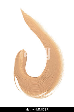 Hell-beige Make-up Verschmieren der cremige Foundation auf weißem Hintergrund. Hellbeige cremige Foundation Textur auf weißem Hintergrund Stockfoto