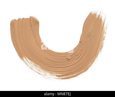 Hell-beige Make-up Verschmieren der cremige Foundation auf weißem Hintergrund. Hellbeige cremige Foundation Textur auf weißem Hintergrund Stockfoto