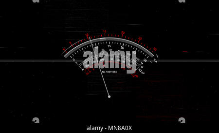 Eine beeindruckende 3D-Abbildung eines Armaturenbretts Manometer mit langer Pfeil und drei zeigt Zeilen mit Ziffern von weißen und roten Farben im Schwarzen hinterg Stockfoto
