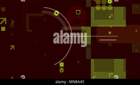 Eine eindrucksvolle 3D-Abbildung der gelben und weissen techno Quadrate, Rechtecke, Punkte, Pfeile, Kreise und Flecken bilden einige innovative Motherboard im Stockfoto