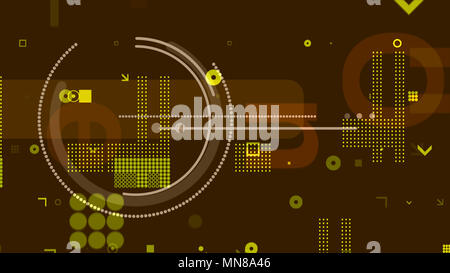 Eine beeindruckende 3D-Rendering von gelben und weißen techno Kugeln, Quadrate, Rechtecke, Punkte, Pfeile, und Flecken bilden einige wegweisende Motherboard in t Stockfoto