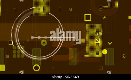 Eine spannende 3D-Rendering von gelben und weißen techno Kugeln, Quadrate, Rechtecke, Punkte, Pfeile und Grids bilden einige elektronische Ader im Kha Stockfoto