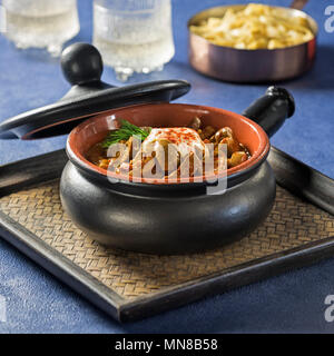 Stroganoff. Russischen Ursprungs Reisgericht mit Rindfleisch in saurer Sahne Soße. Stockfoto