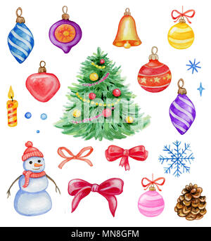 Satz von Hand gezeichnet watercolor Weihnachten Design Elemente auf weißem Hintergrund Stockfoto