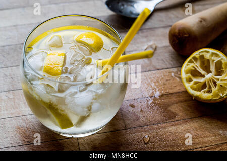 Tom Collins Cocktail mit Zitrone und Eis. Beverage Konzept. Stockfoto