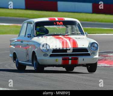 Shaun Balfe, Ford Lotus Cortina, U2TC Trophäe für Pre 66 unter zwei Liter Tourenwagen, U2TC Trophäe, Pre-66 unter 2 Liter Tourenwagen, Donington Histor Stockfoto