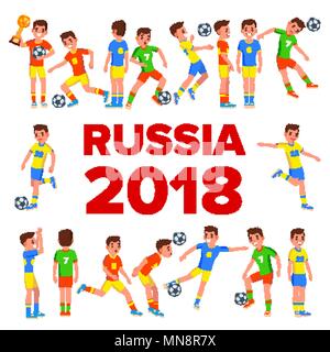 Soccer Player ein Vektor. 2018 FIFA World Cup. Russland Veranstaltung. Fußball-Spieler darstellt. Soccer Ball. Meisterschaft Russland 2018. Design Element. Isolierte flache Cartoon Illustration Stock Vektor