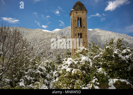 Església de Sant Miquel d'Engolasters eine Kirche in Engolasters, Escaldes-Engordany, Andorra. Heritage Property in der 11. und 12. Jahrhundert Stockfoto