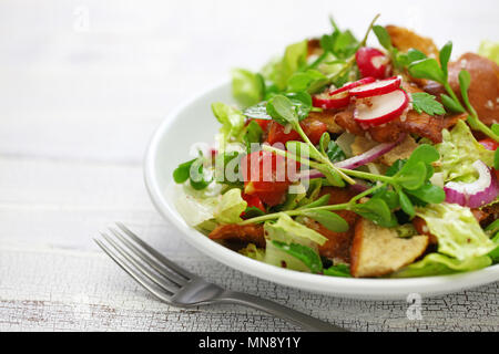 Fattoush Salat mit sumach und Fladenbrot, libanesische Küche Stockfoto