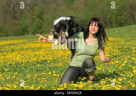 Frau und Tiger bei dogdance Stockfoto