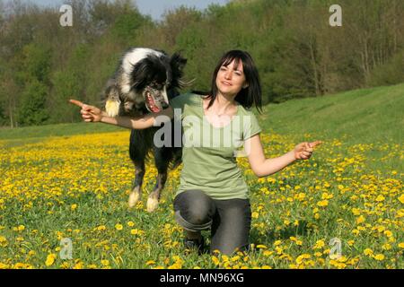 Frau und Tiger bei dogdance Stockfoto