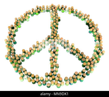 Masse von kleinen symbolischen Figuren, Frieden Symbolform, 3D-Darstellung, horizontal Stockfoto