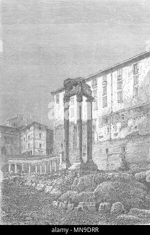 Rom. Tempel von Vespasian & Portico 12 Götter 1872 alte antike Bild drucken Stockfoto