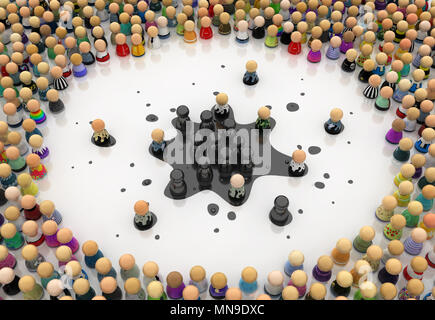 Masse von kleinen symbolischen Figuren, 3D-Darstellung, horizontal Stockfoto