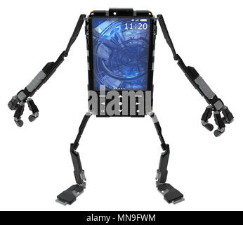 Telefon Roboter 3d-Charakter mit weißem Hintergrund Stockfoto