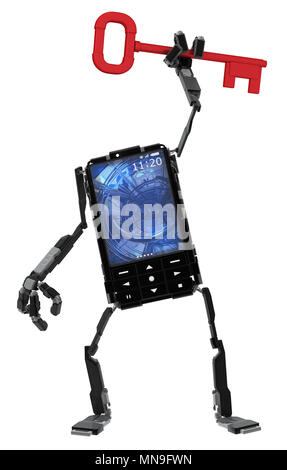 Telefon Roboter 3d-Charakter mit weißem Hintergrund Stockfoto