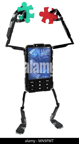 Telefon Roboter 3d-Charakter mit weißem Hintergrund Stockfoto