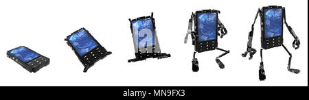 Telefon Roboter 3d-Charakter mit weißem Hintergrund Stockfoto