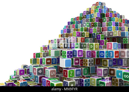 Spielzeug Würfel blocks Abstract, isoliert, 3D-Darstellung, horizontal Stockfoto