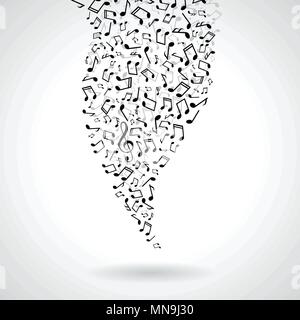 Musik Abbildung mit fallenden Noten auf weißem Hintergrund. Vektor Design für Banner, Poster, Grußkarten. Stock Vektor