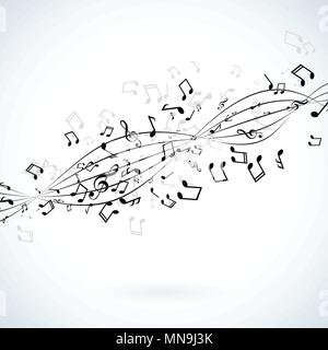 Musik Abbildung mit fallenden Noten auf weißem Hintergrund. Vektor Design für Banner, Poster, Grußkarten. Stock Vektor