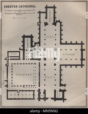 CHESTER CATHEDRAL Grundriss. Cheshire. BAEDEKER 1910 alte antike Karte chart Stockfoto