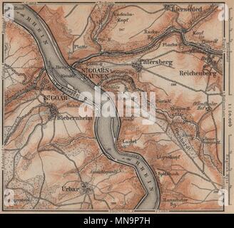 SANKT GOAR St. Goarshausen Oberes Mittelrheintal Mittelrheintal Karte kleine 1903-Karte Stockfoto